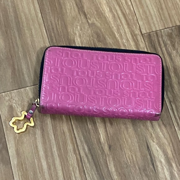 Tous Urban Logo Collection Pink Green Leather Snap Accordion Wallet - Picture 6 of 6